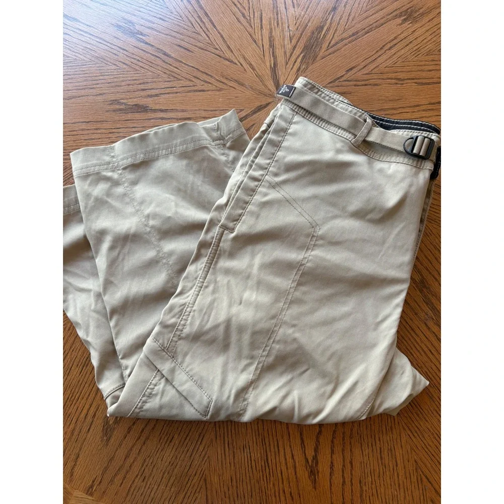 Prana Halle Crop Pants Womens Medium Tan Hiking Capri‎ Cargo Belted Outdoor